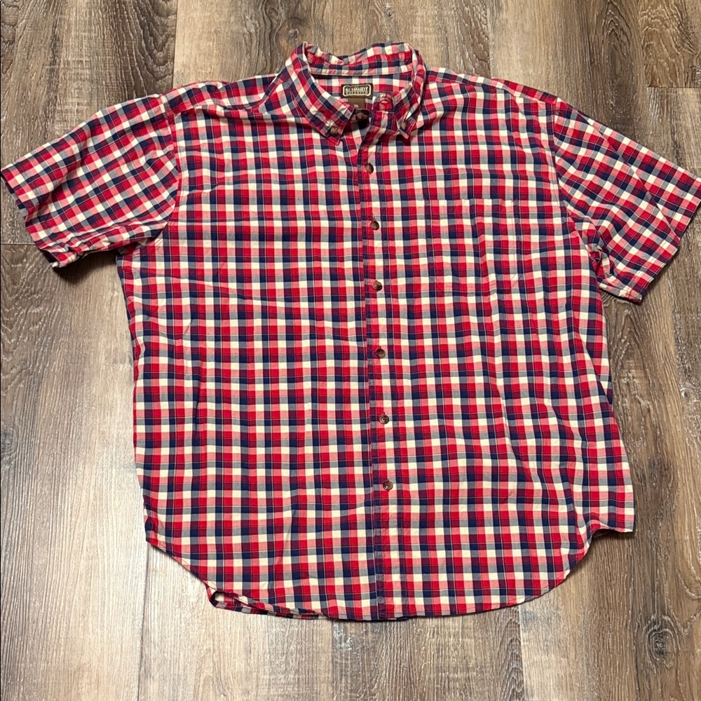 Schmidt  Men's Casual Red and Blue Plaid Shirt